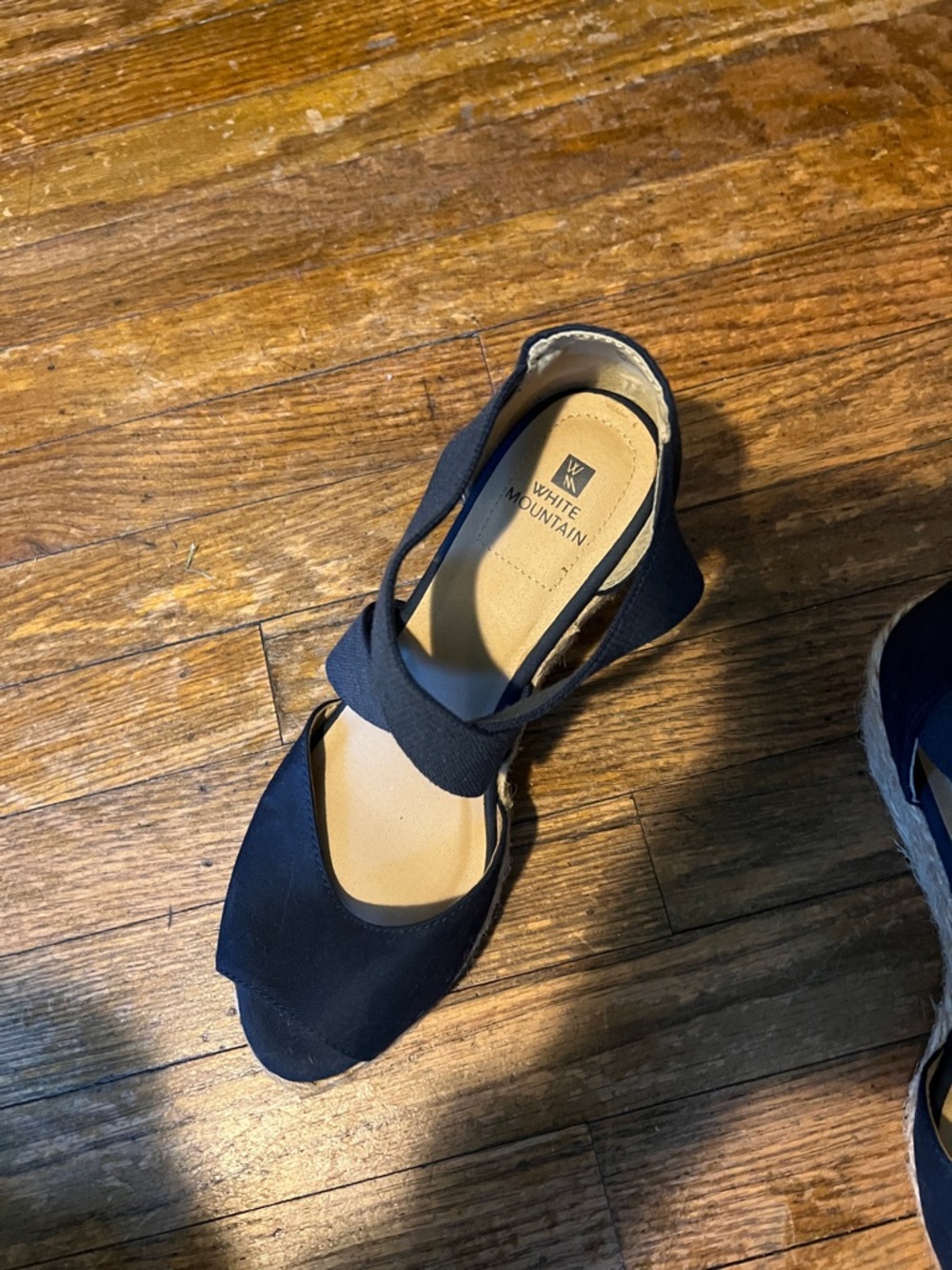 White Mountain Navy Espadrille Wedge Sandal with Elastic Cross Straps